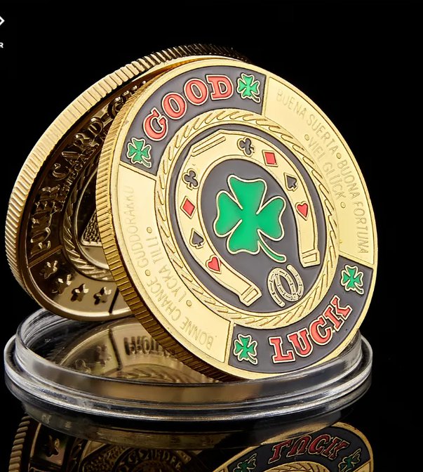Gold Green Clover Good Luck Challenge Coin Fashion Poker Card Guard Chips Token Coin