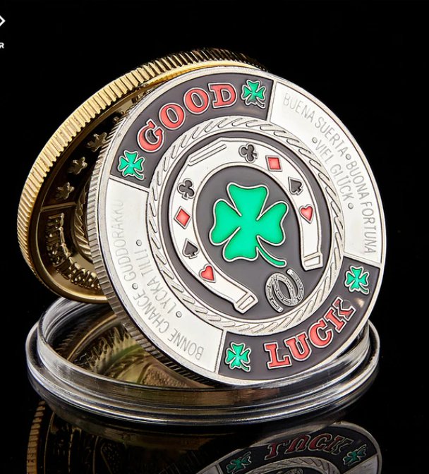 Gold Green Clover Good Luck Challenge Coin Fashion Poker Card Guard Chips Token Coin
