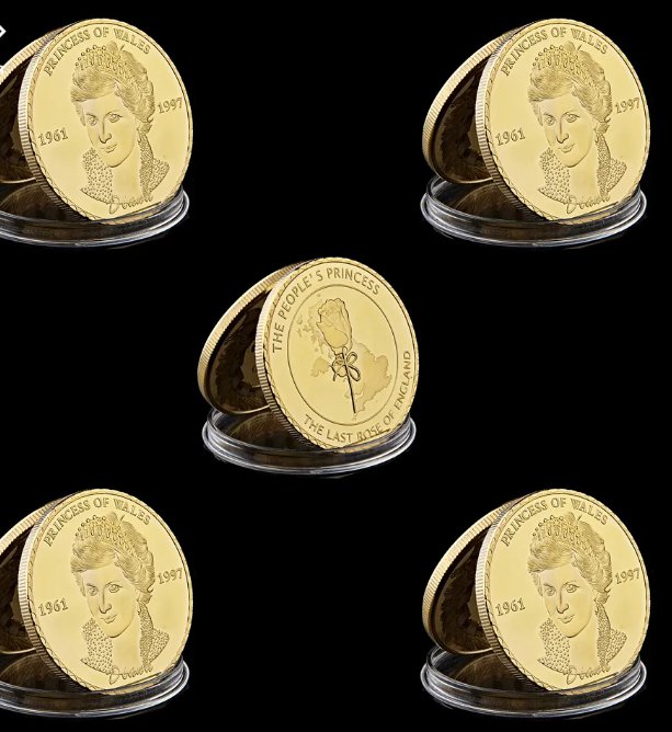 5PCS UK British Princess Diana The Royal Princess of Wales Diana Original Gold Souvenir