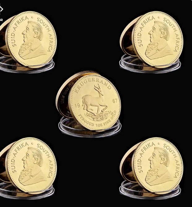 5PCS 1967 Krugerrand Fyngoud 1OZ Fine Gold Replica South Africa Replica Coin Paul Kruger
