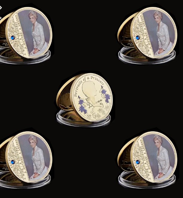 5PCS UK Diana Princess Crown Rose With Diamond Last Rose Souvenir Gold/Silver Plated Coin