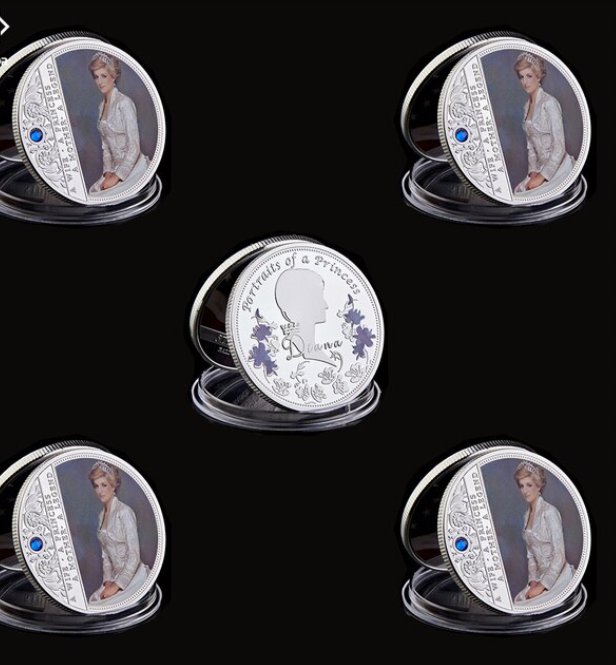 5PCS UK Diana Princess Crown Rose With Diamond Last Rose Souvenir Gold/Silver Plated Coin