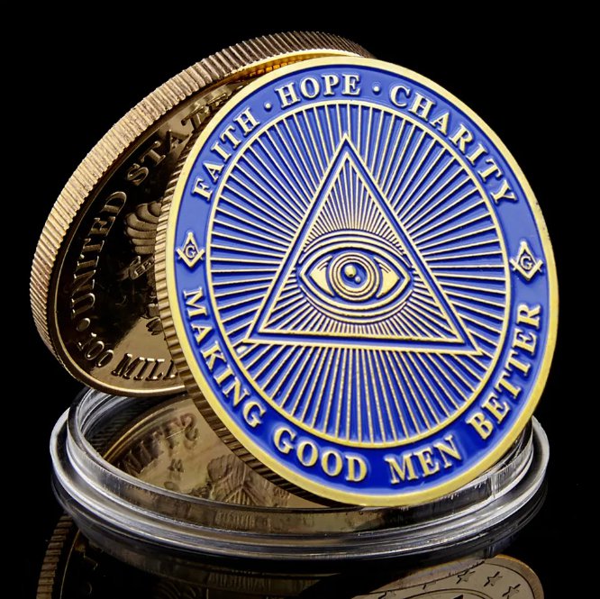 Masonic Brotherhood Challenge Gold Coin With Freemason Faith Hope Charity Making Good
