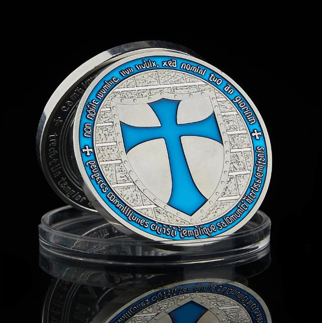 Silver Plated Metal Coin Crusader Knights Templar Blue Token Souvenir Coin Collectibles