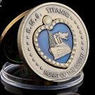 1912 RMS Titanic Heart of the Ocean Coin Bronze Enamel Medal Blue Enamel Large Ship