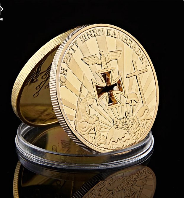WWI&WWII Germany Cross Gold Plated Coin Ich Hatt Einen Kameraden Souvenir Metal Coin