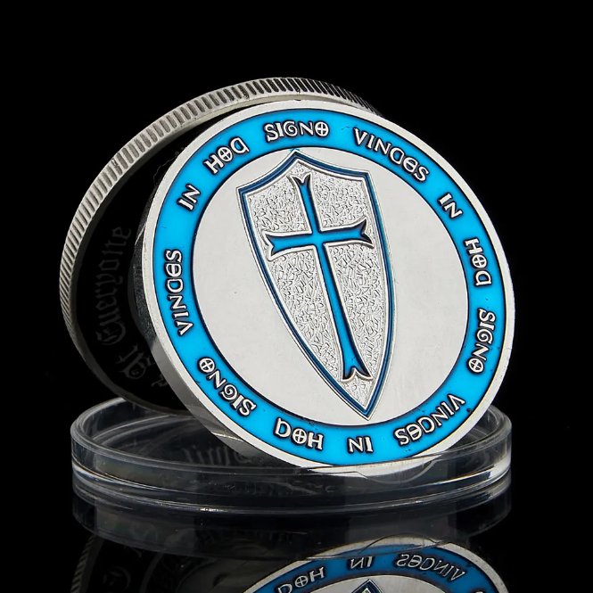Euro Blue Knights Templar Souvenir Coin Crusaders Cross Holy Sword Commemorative