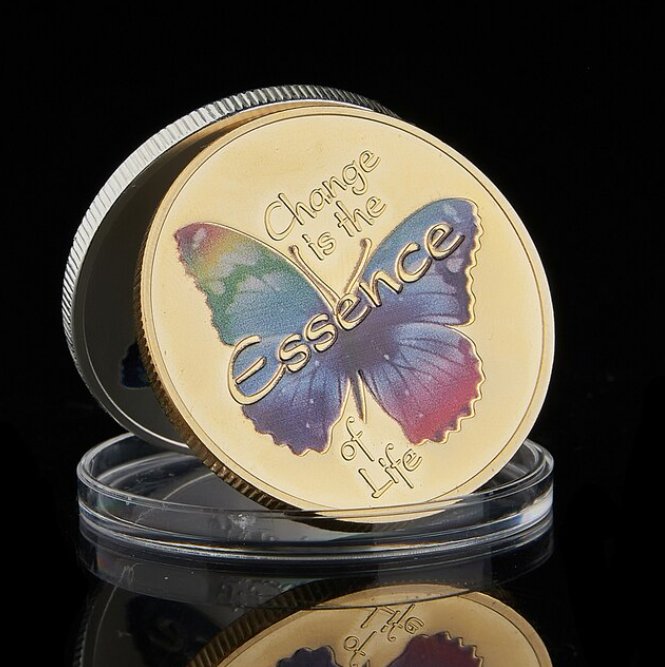 Animal Coloried Butterfly Silver Plated 1OZ Symbols Change Is The Essence Of