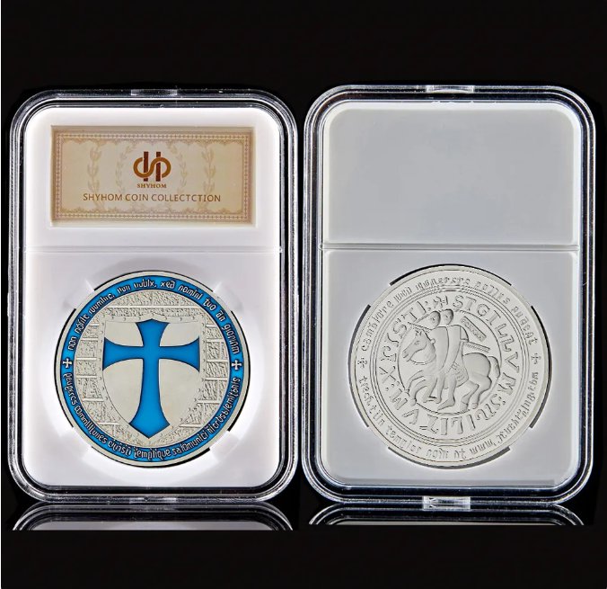 Blue Templar Crusader Knights Token Silver Metal Challenge Coin Collectibles W/ PCCB Holder