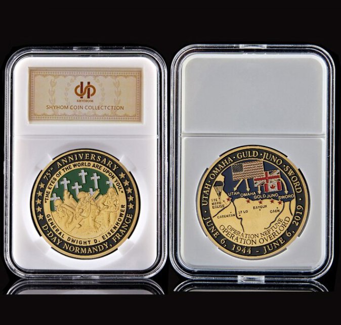 WWII 1944.6.6 Utah Omaha Guld Juno Sword Beach Gold/Silver Plated Challenge Coin