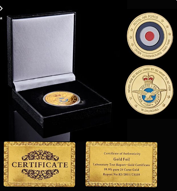 Luxembourg Royal Air Force Military Commemorative Gold Challenge Round Coin