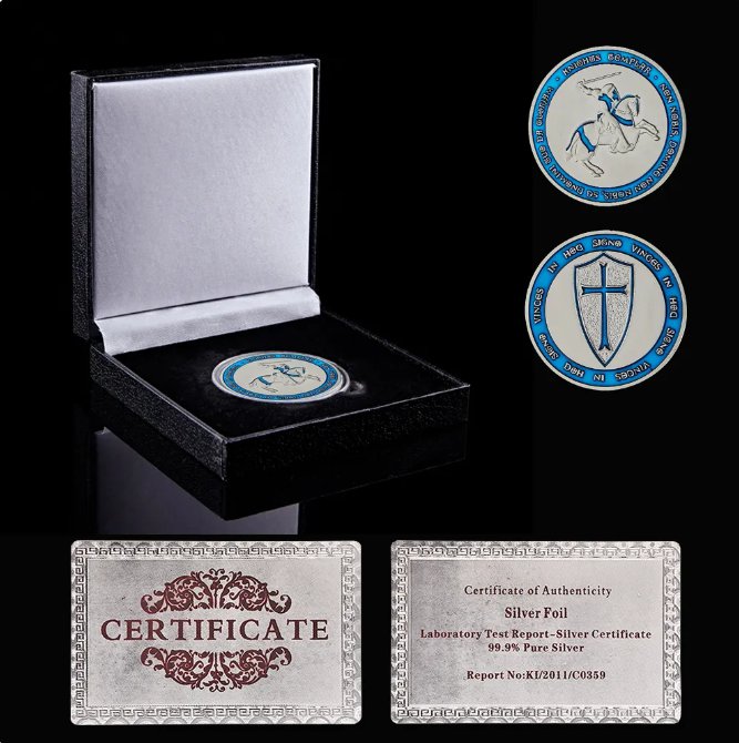 Euro Blue Knights Crusaders Cross Holy Sword Templar Commemorative Replica Coin
