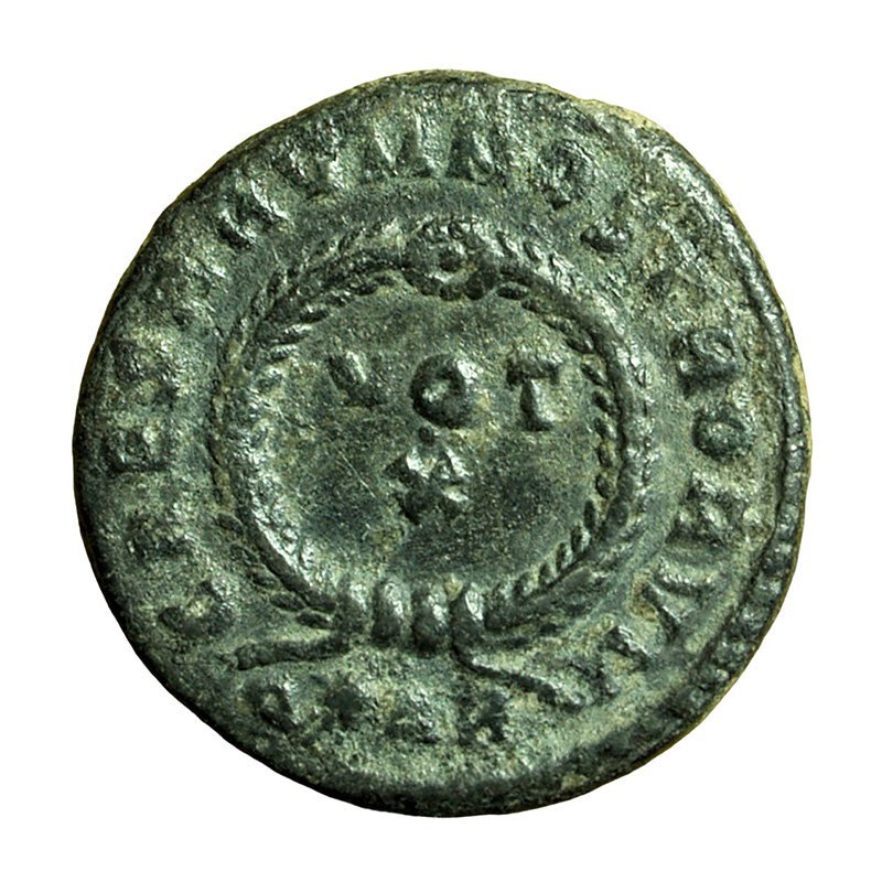 Roman Coin Constantine II Arles Follis AE18mm Bust / VOT X Wreath 0424