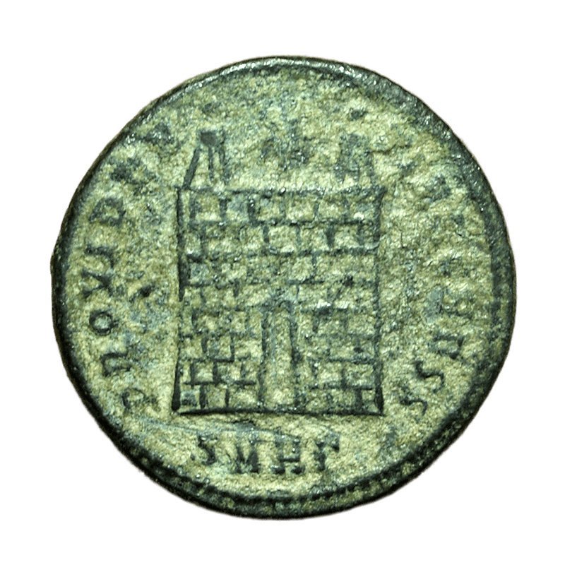 Roman Coin Constantius II Heraclea Follis AE18mm Bust / Camp Gate 0423