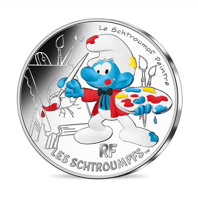 France 10 Euro Silver 2020 Painter The Smurfs Colored Coin Cartoon 018