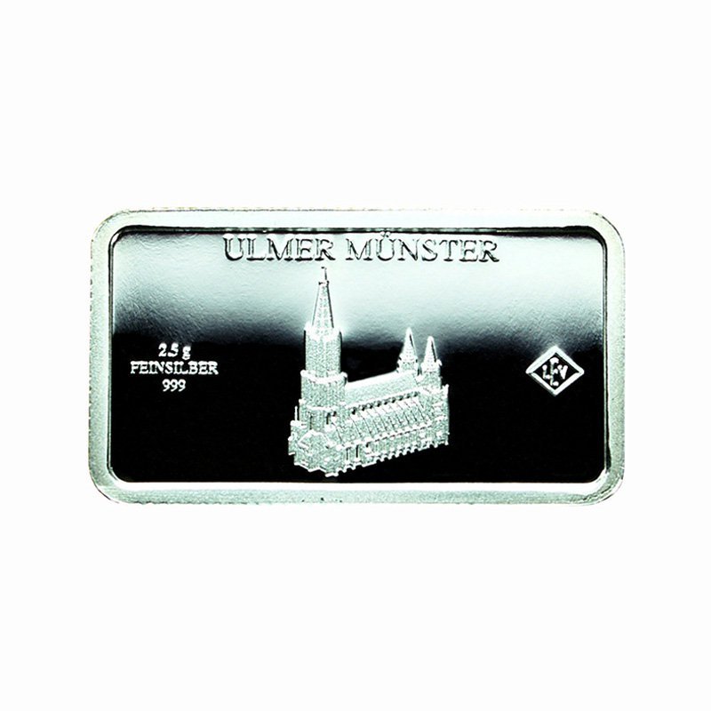 Germany Silver Ingot Bar Proof 2.5g Landmarks Ulm Minster Church 03853