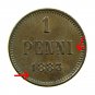 error Finland Coin 1 Penni 1883 Alexander III KM#10 Die Crack 00507