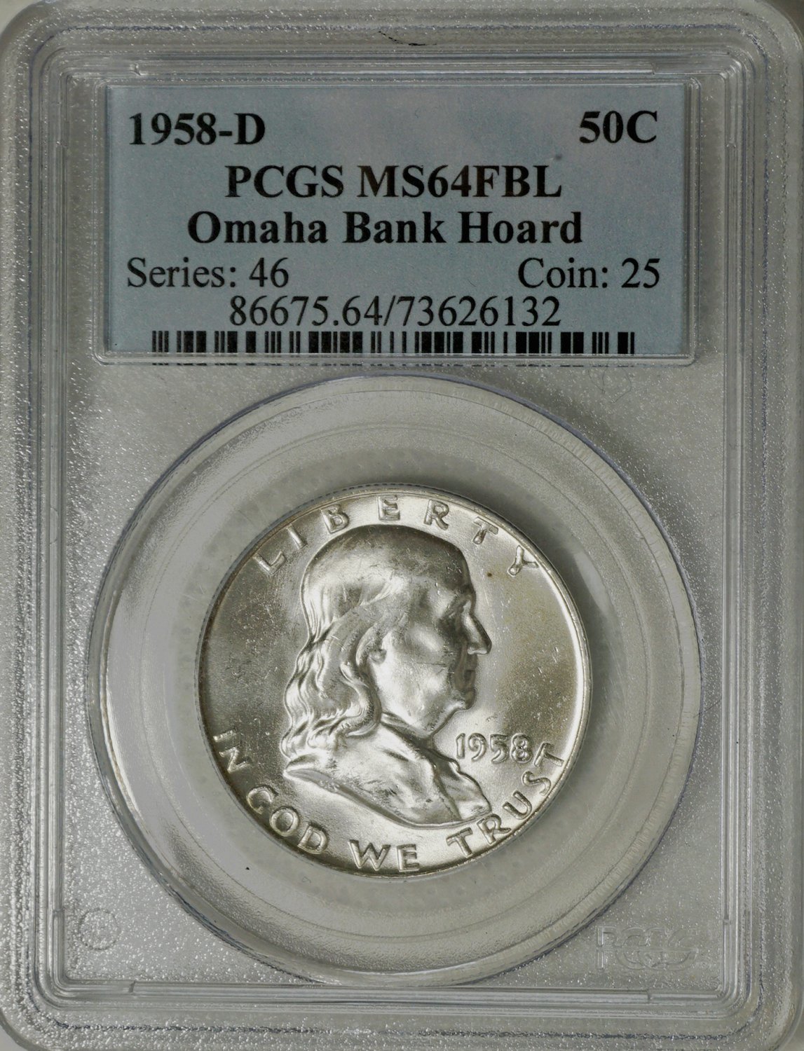 1958 D Franklin Half Dollar --- Omaha Bank Hoard ---