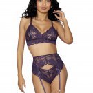 Pure romance Strappy Lace Lingerie Trio - Indigo. Garter Belt.  Size XL