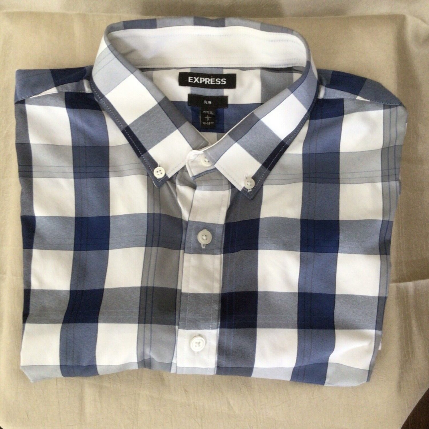 Express Button Up Shirt Mens Large Blue Check Long Sleeve Outdoors Fitted
