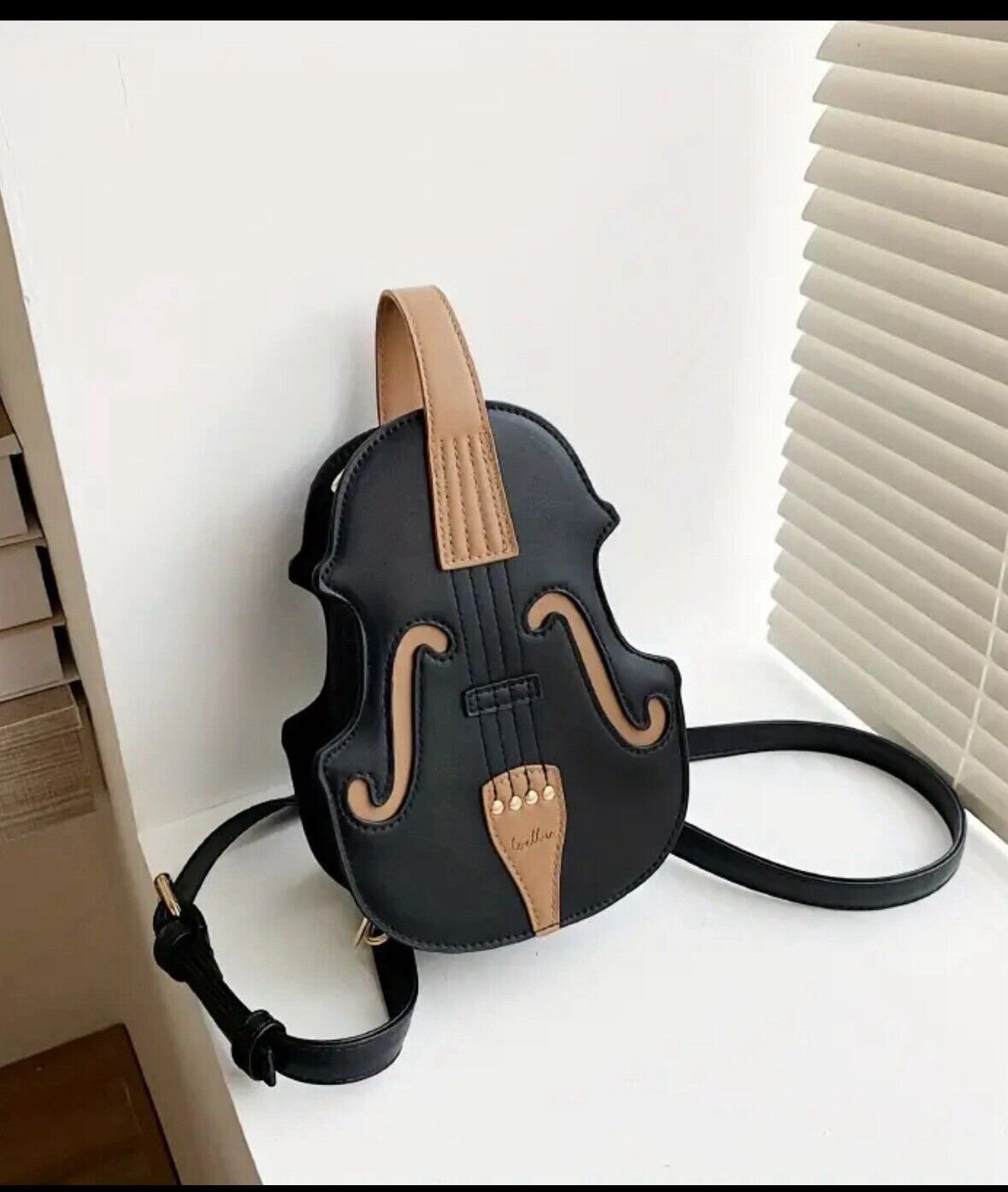 Black Violin Shaped Cross Body Bag