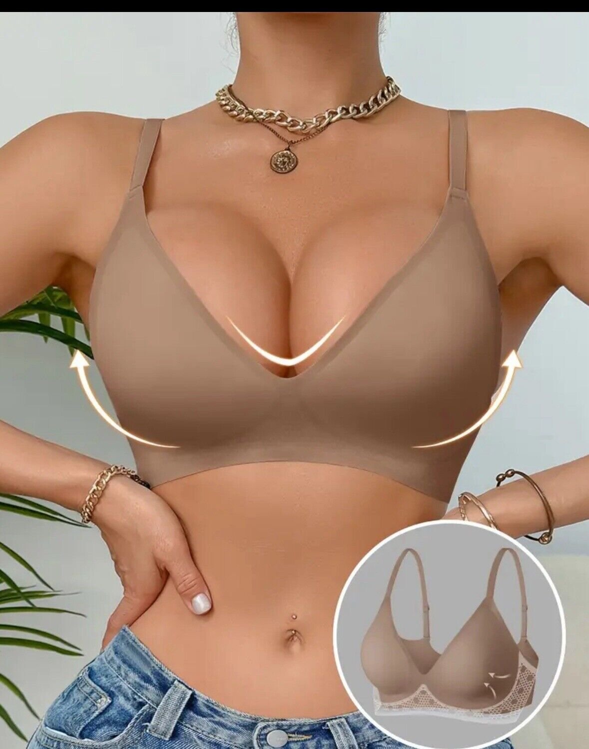 Women's Deep V Wireless Bras Non Underwire Push Up Seamless Padded Comfort Bra