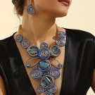 Blue Jewelry Necklace Aluminum Wire Chain Encased Stone