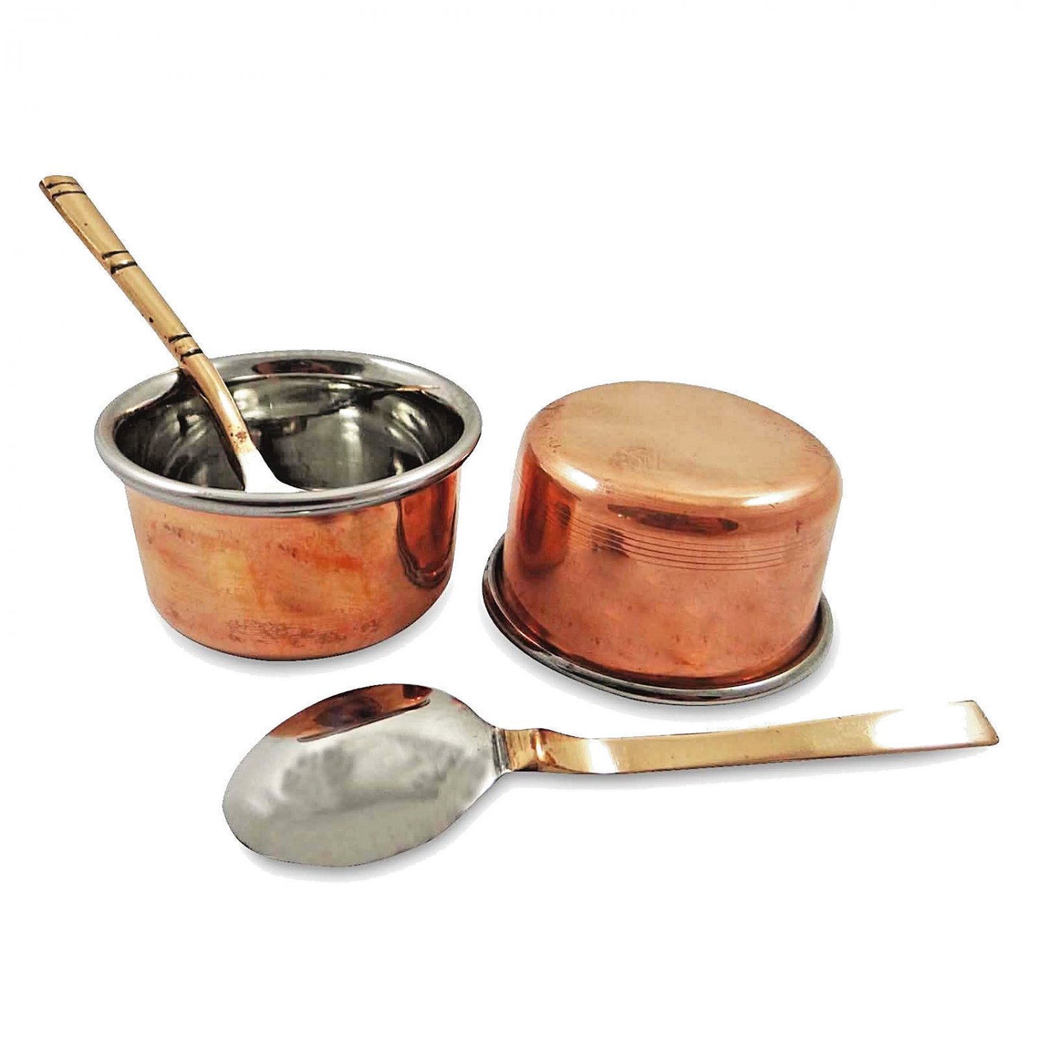 Copper & Steel Bowl Katori With Spoon, Indian Utensils Dinnerware set of 2