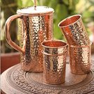 Ayurveda Pure Copper Hammered 1500 ML Jug with 4 Copper Glasses Set