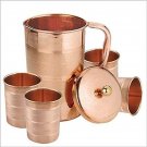 Ayurveda Pure Copper Plain Luxury 1500 ML Jug with 4 copper Glasses Set