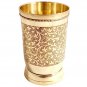 Pure Brass Mughlai Style Embossed Design Glass Tumbler, 250 ML, Set of 6