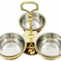 Copper Serivng Bowls Compartment Inside Steel & Brass Stand with 2 spoon