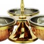 Copper Serivng Bowls Compartment Inside Steel & Brass Stand with 2 spoon