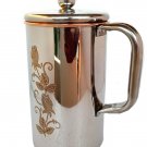 Stainless Steel Inside Copper Jug 1500ML Water Pitcher Flower Laser Print jug