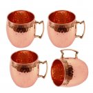 4X 100% Hammered Pure Copper Moscow Mule Beer Mug Brass Handle Pure Copper