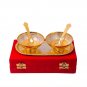Brass Bowl Set with Spoons and Tray (Pack of 5) Used for Home Decor, Serving
