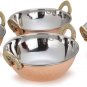 Indian Serving Bowl Copper Stainless Steel Hammered Karahi Serve Dishes Set of 4
