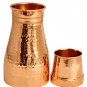 2 Bottle Set Copper Hammered Finish Bedroom bottle with Inbuilt Glass DrinkWare