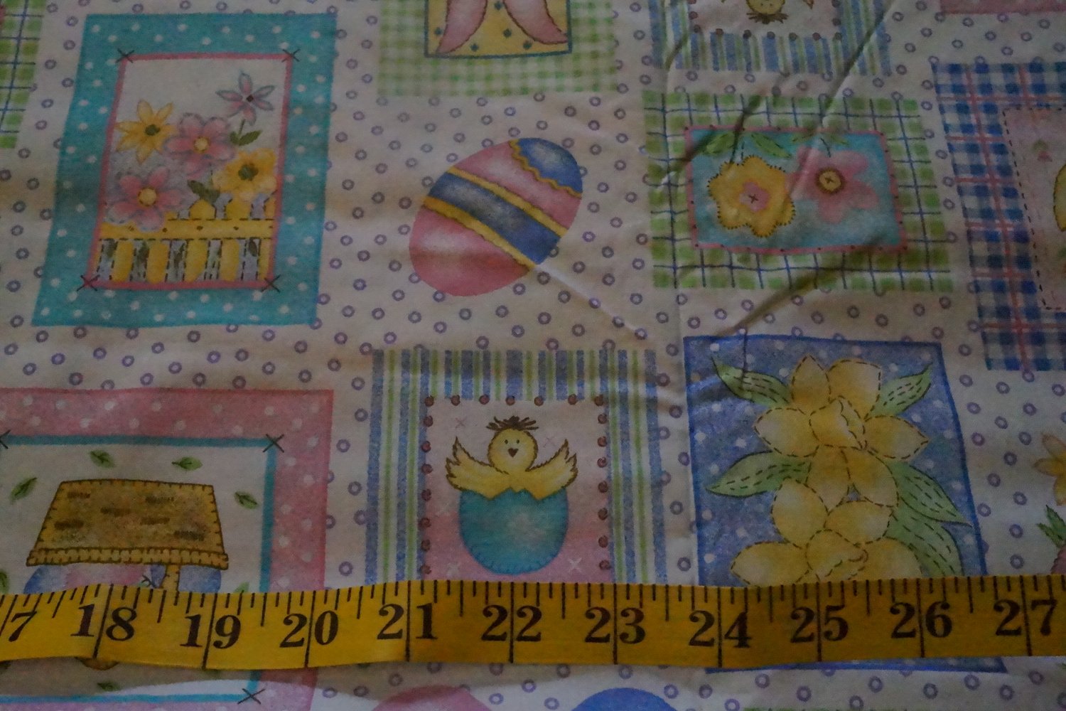 Easter Spring Squares Blocks Bunny Chicks Eggs Flowers Fabric - 1 1/2 yards