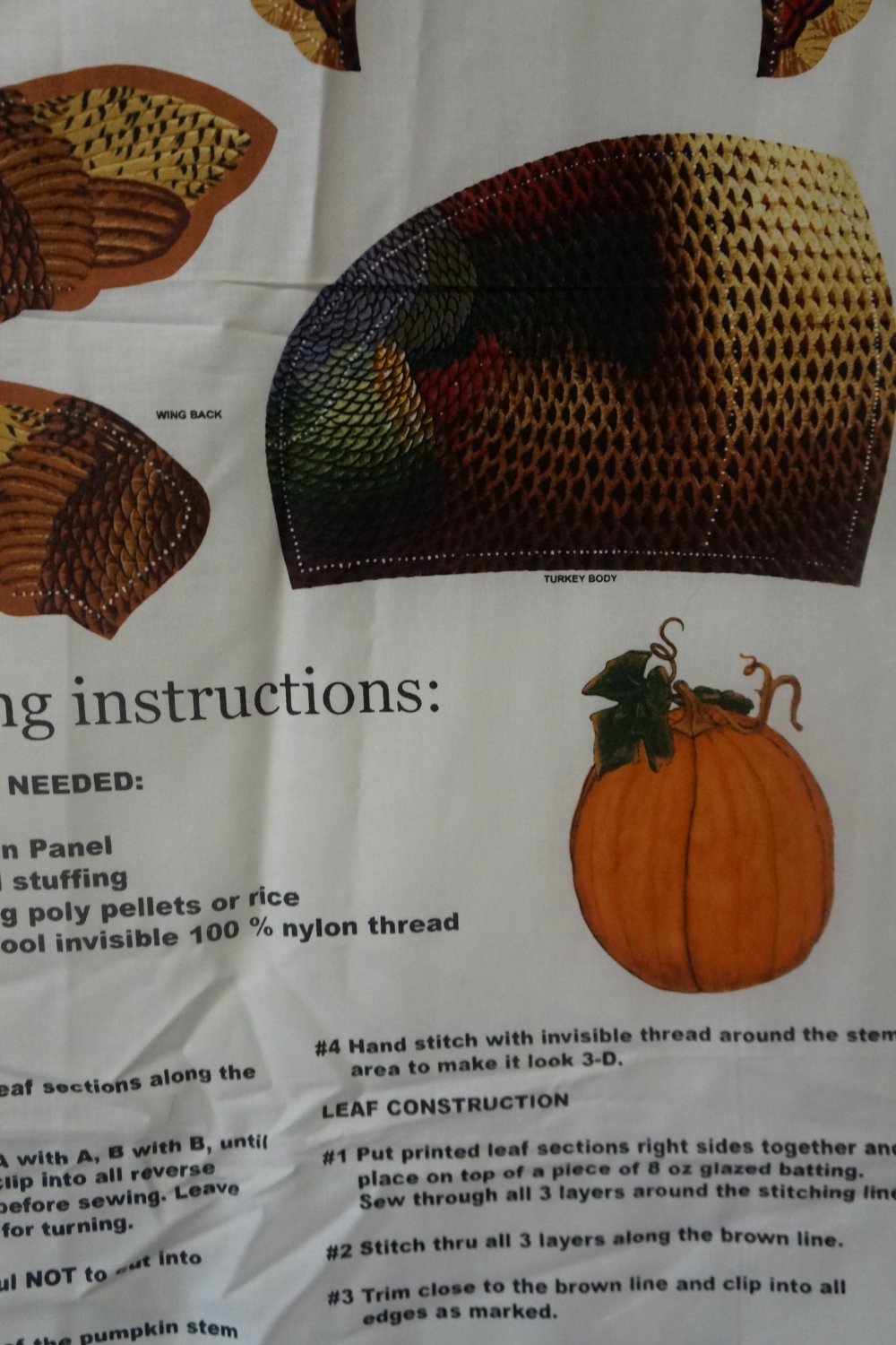 Stuffed Turkey & Pumpkin Thanksgiving Centerpiece Decoration Fabric Panel
