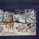 Winter Wildlife Blue Pillow Bobcat Chickadee Chipmunk Fabric Panel