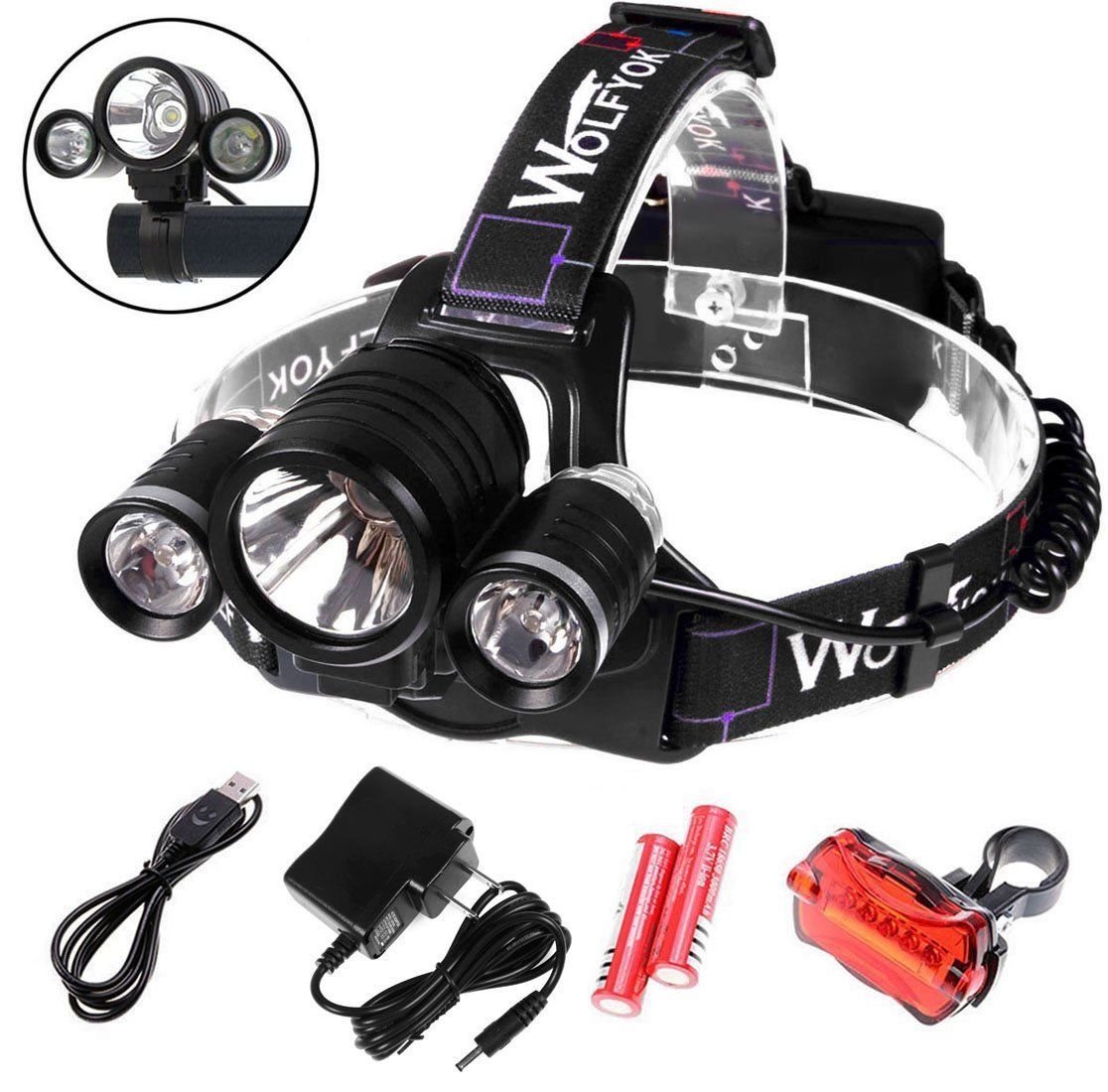 5000Lumen LED Headlamp / Bike Lights Set Wolfyok(TM) 3x CREE XML XML
