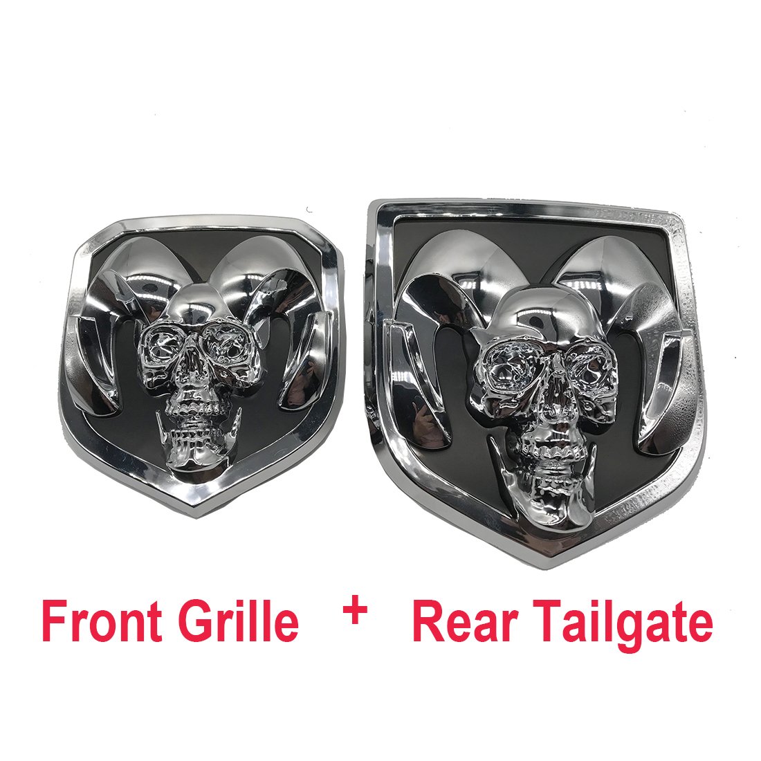 silver skull head Emblem Medallion Skull for Dodge Ram 1500 2500 3500 2013-2018 Tailgate + Grille