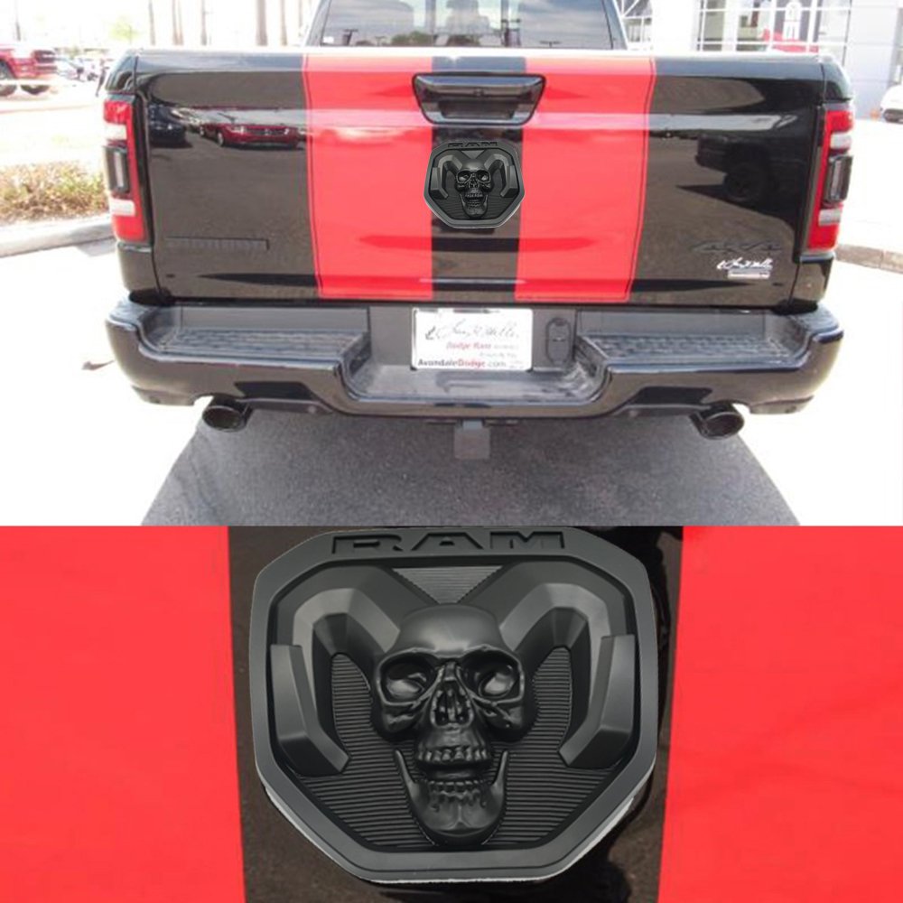 black skull Tailgate head Emblem Medallion Satin Skul 20192020 for