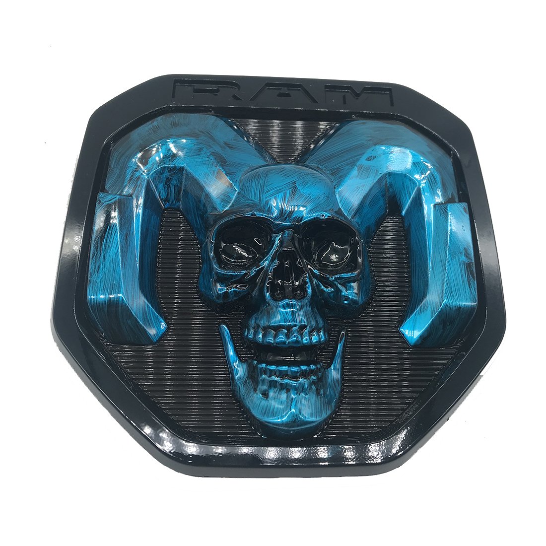 blue skull Tailgate head Emblem Medallion Satin Skul 2019-2020 for Dodge RAM 1500 DT 1500 2500 3500
