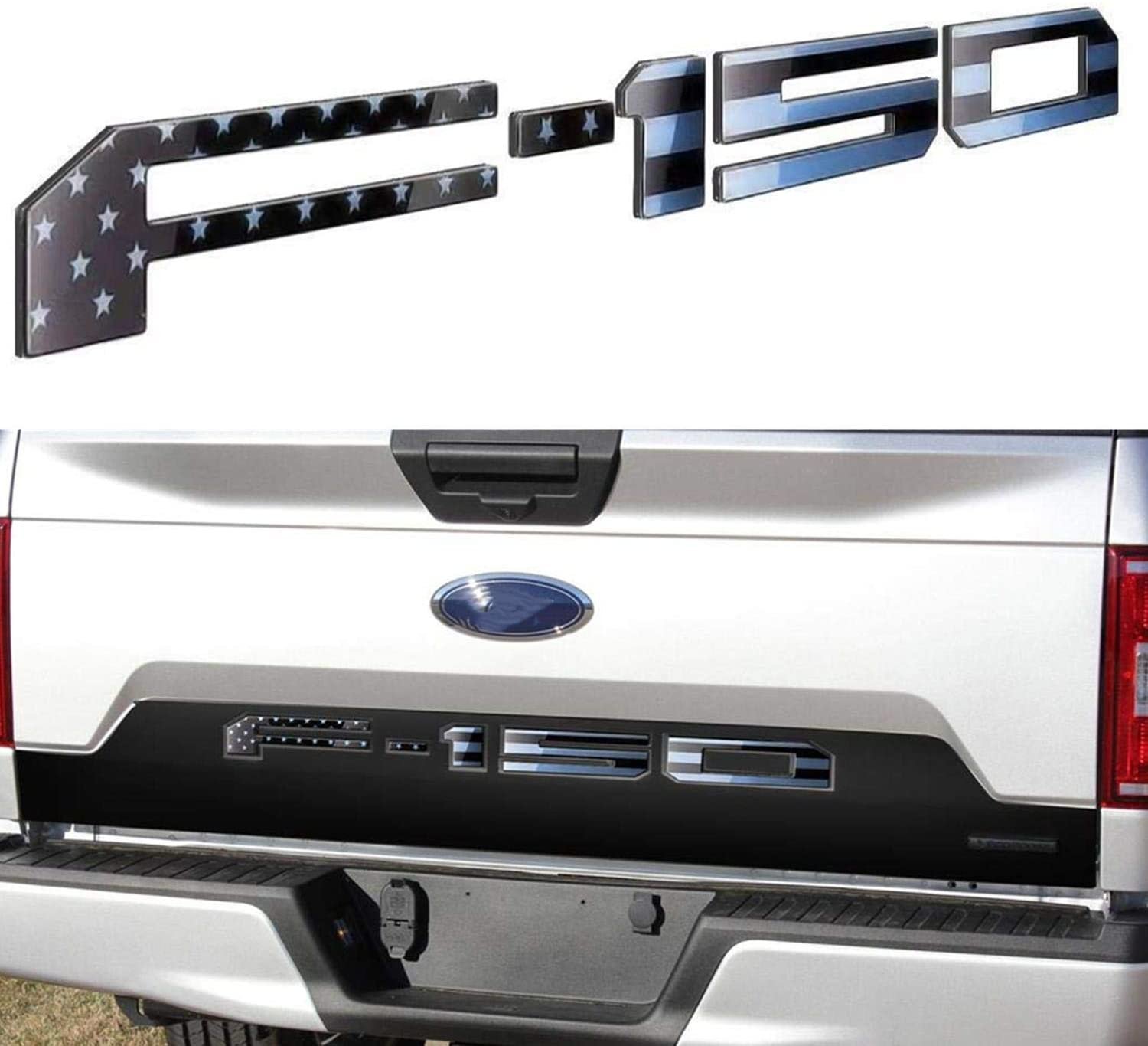 black US flag Tailgate 3D Inlay Raised Insert Letters Stickers badge fit for 18-20 Ford F150