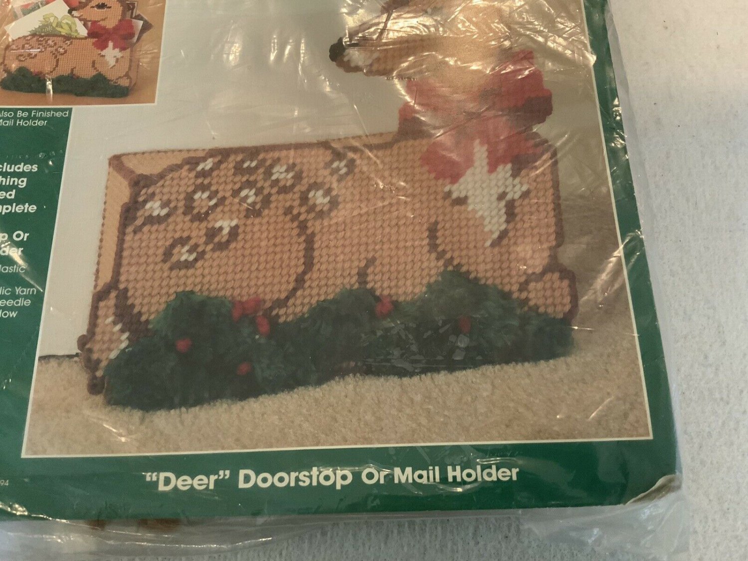 Bucilla PreCut Plastic Canvas Kit Christmas Deer Doorstop Or Mail Holder