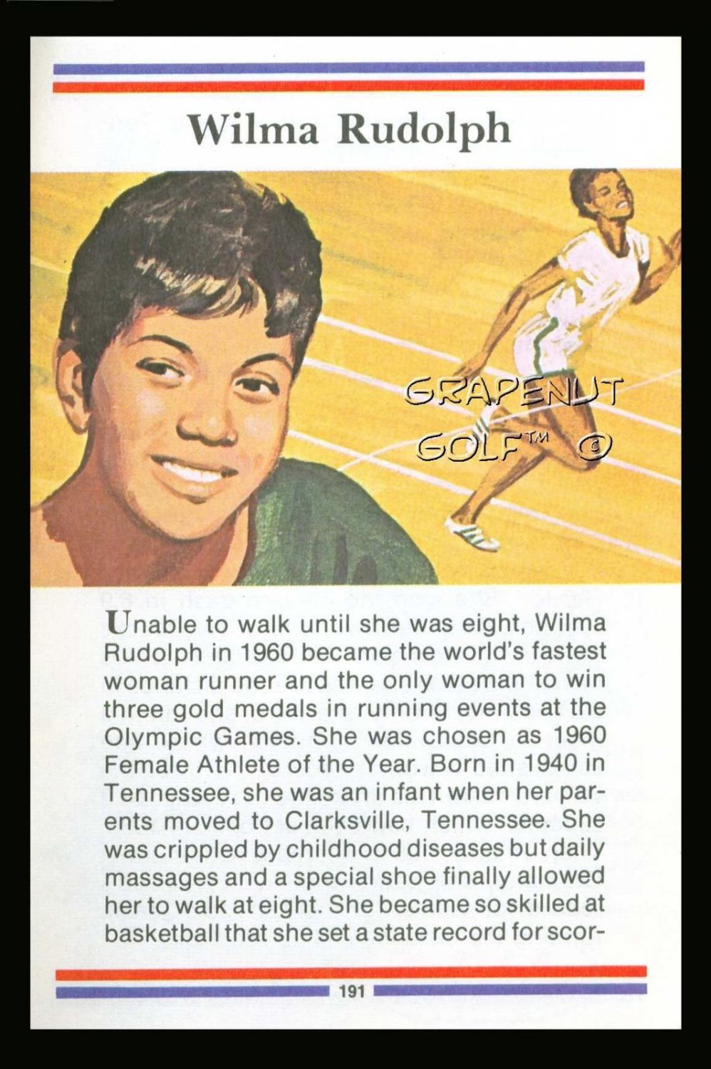 WILMA RUDOLPH TRUE VALUE WORLDS FASTEST OLYMPIC GOLD MEDAL TRACK & FIELD CARD