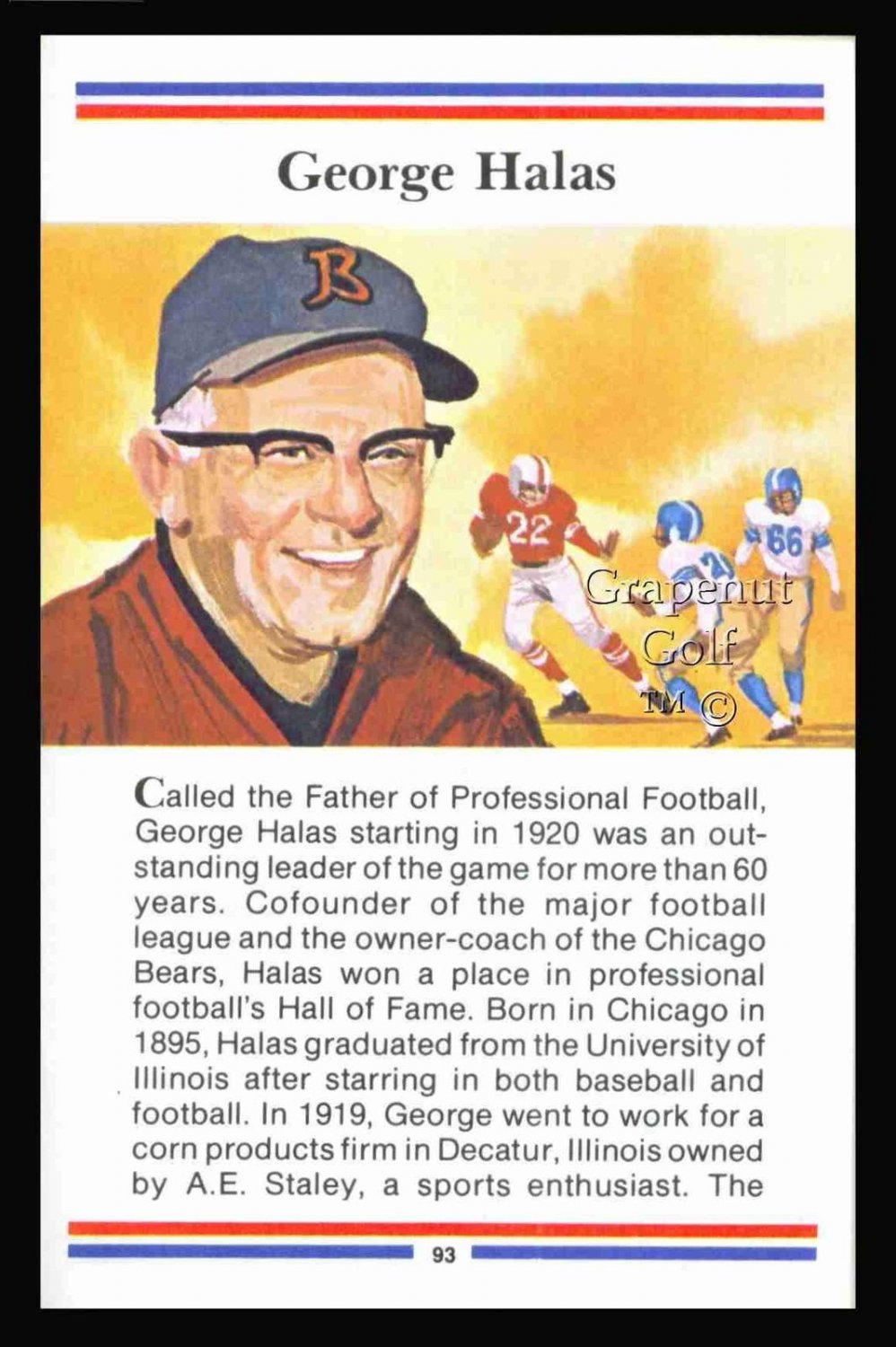 GEORGE HALAS TRUE VALUE PAPA BEAR CHICAGO BEARS HOF FOOTBALL CARD 8 SUPER BOWLS