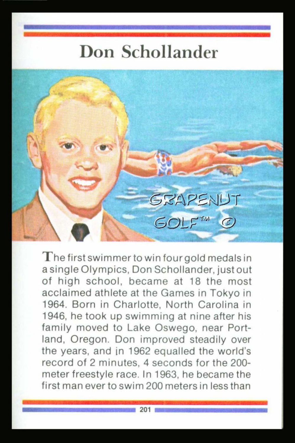 DON SCHOLLANDER TRUE VALUE OLYMPIC GOLD MEDAL CHAMPION SWIMMING SWIMMER CARD HOF